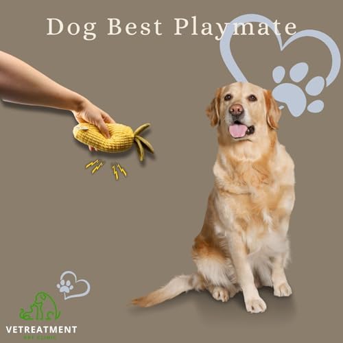 7" Squeaky Plush Toy for Puppies Small Dogs Self Etertainment Washable Soft Made [PET ONLY] (Corn)