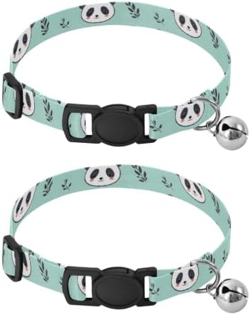 Cute Panda Green Decorative Pet Collar with Bell 2 Pack Cat Collars Adjustable 10.6 to 17.1 Inches