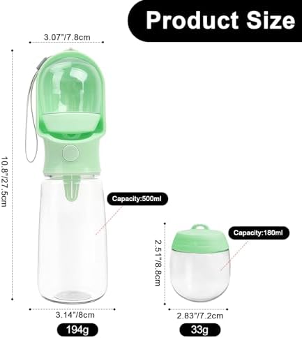 Green Large Portable Dog Water Bottle with Food Container