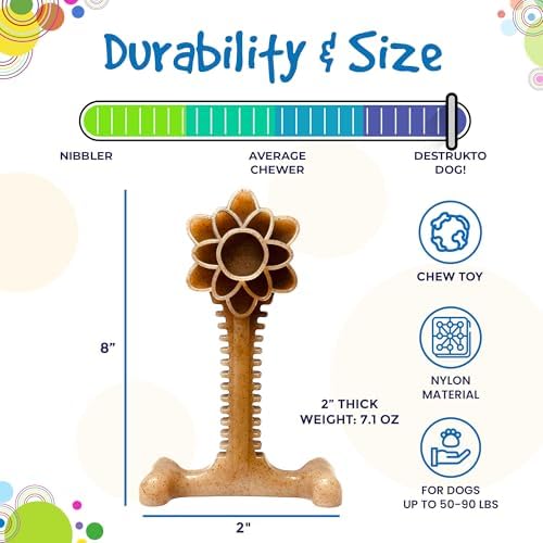 SodaPup Honey Bone Flower Tower – Ultra Durable Dog Chew Toy Made in USA from Non-Toxic, Pet Safe, Food Safe, Nylon Material for Clean Teeth, Fresh Breath, Problem Chewing, Calming Nerves, & More
