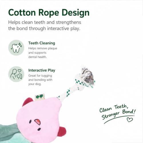 Green Sheep Interactive Plush Dog Toy, No Stuffing Squeaky Toy with Recycled Cotton Rope for Medium to Large Dogs, Chew Toy, Radish