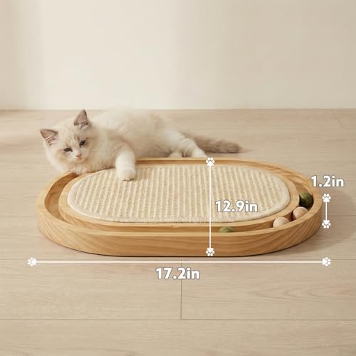 Sisal Cat Scratcher Toy with Ball Track, Natural Scratching Pad