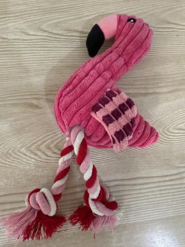 Plush Flamingo Dog Toy with Squeaker and Rope Legs, Corduroy