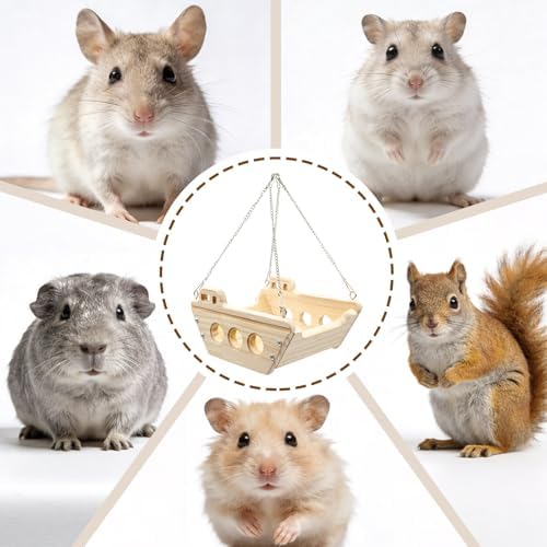 Guinea Pig Hammock, Wooden Swing Toys with Metal Chain and Hook for Cage, Interactive Enrichment Toy for Guinea Pig, Chinchilla, Rat, Hamster and Other Small Animals