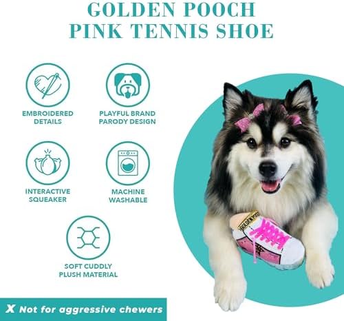Haute Diggity Dog Golden Pooch Tennis Shoe Plush Dog Toy, Designer Parody