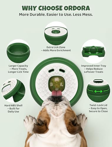 ORDORA Slow Feeder Dog Lick Bowl with Rolling Ball for Liquids and Spreads