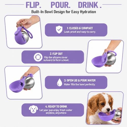 Cibaabo Portable Dog Water Bottle with Collapsible Silicone Bowl 10 oz