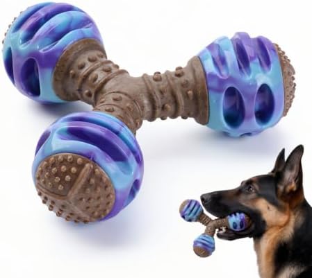 MECOOL Durable Dog Chew Toys for Medium Dogs - Squeaky Rubber Balls with Nylon Reinforcement, Interactive Lick & Chew Toy for Aggressive Chewers, Pet Teething Toy Blue,Bacon Flavored
