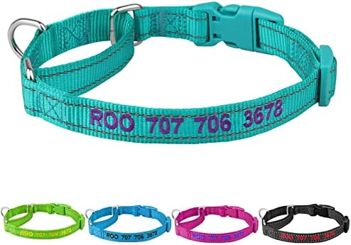Personalized Martingale Dog Collar-Reflective Martingale Collars with Buckle, Custom Training Martingale Dog Collars Embroidered with Name and Phone Number for Small Medium Large Dogs