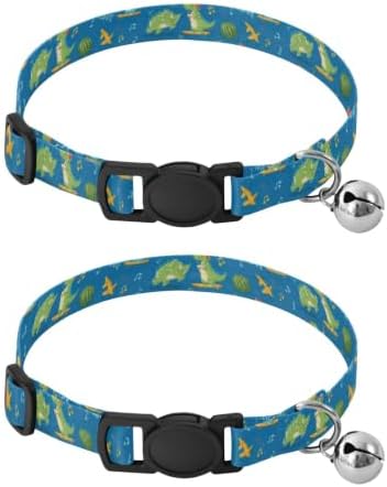 Cartoon Dinosaurs Listening Music Cat Collars 2 Pack Soft Cat Collar Adjustable 10.6 to 17.1 Inches