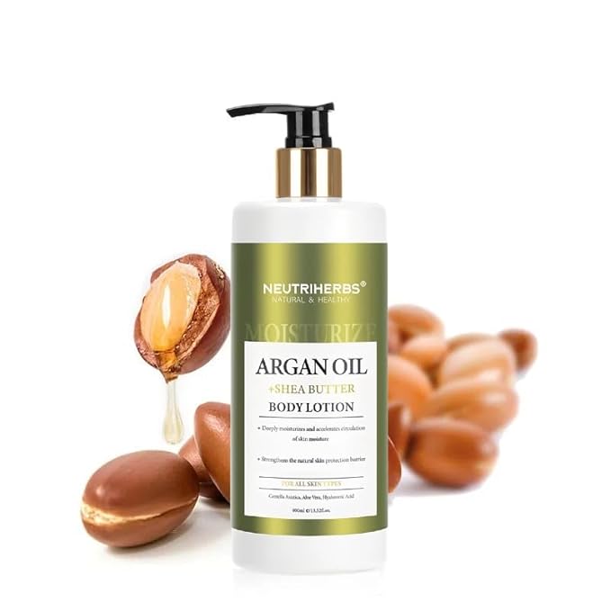 Neutriherbs Body Lotion for Women and Men, Argan Oil + Shea Butter Body Cream, Deep Moisture and Soothin Skin, Plump Bottle - 13.52 Fl Oz