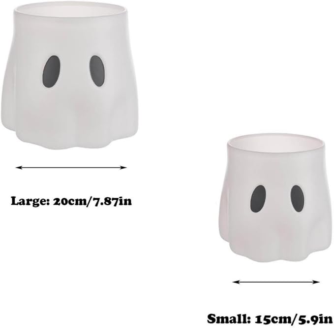 Ghost Bucket Planter, Cute Ghost Design, Plastic, Indoor & Outdoor Decor, Versatile for Plants or Halloween Treats, Durable and Weather-Resistant, Spooky Home or Garden Decoration (7.87‘ + 5.91‘)