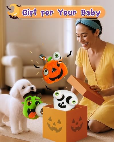Swooflia Halloween Tug of War Dog Toy-Squeaky Plush Toy with Rope for Medium Large Breed Dogs to Keep Them Busy, Funny Skull Interactive Doggie Toys