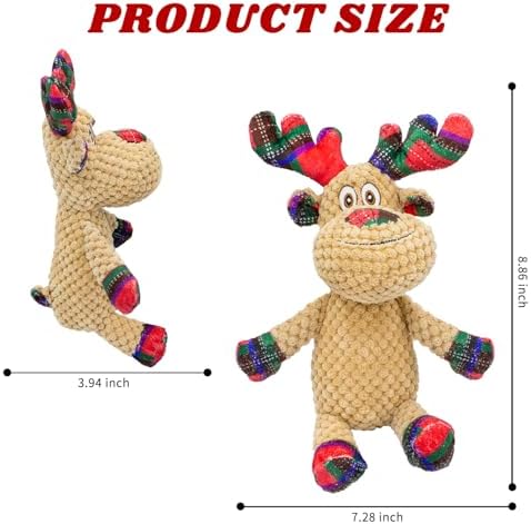 Dog Toys Squeak Interactive Dog Toy Stuffed Puppy Teething Chew Toy Deer Shape Crinkle Sound Paper Tail, for Large Medium Small Breeds Indoor Outdoor Play