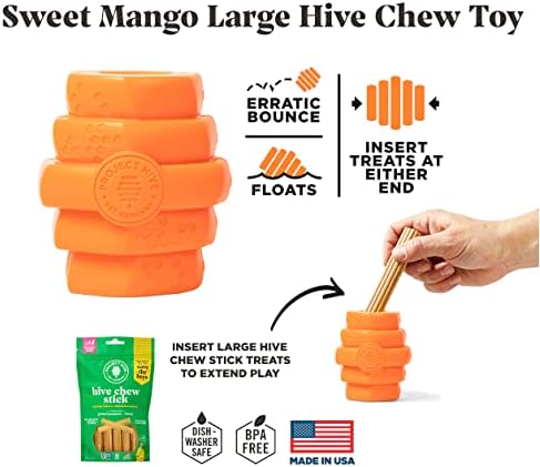 Hive Chew Toy for M/L Dogs – Orange/Sweet Mango Scent – Chew, Fetch, & Treat-Dispensing Enrichment Toy, Floats, Made in USA, Pairs with Hive Chew Sticks for M/L Dogs