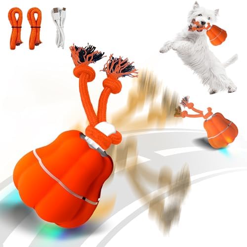 Interactive Dog Toys, Automatic Moving Rolling Dog Toys to Keep Them Busy, Motion-Activated Bouncing Vibrating Dog Ball for Small/Medium/Large Dogs (Pumpkin)
