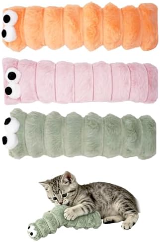 PET SHOW 3 Pack Cat Toys Pillows for Indoor Cats Kittens Soft Kicker Toy with Catnip Inside Crinkle Sounds Pet Interactive Caterpillar Plush Kitty Sticks for Play & Exercise