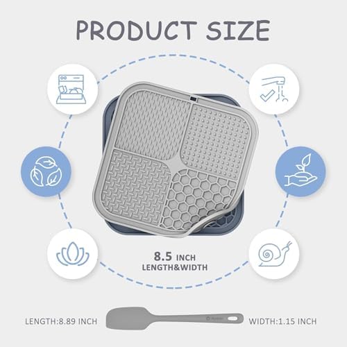 ChefAide 2 Pack Lick Mat for Dogs,Cats,Upgraded 8.5×8.5 inches Licking Mats with Suction Cups,Slow Feeder Licking Pad for Anxiety Relief and Boredom Reducer,Suitable for Dog Training (Khaki+Dark Gray)
