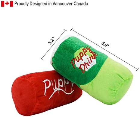 HugSmart | Plush and Squeaky Dog Toys (Soda Drinking Cans Combo)｜Soft Plus Interactive Fetch Dog Toy for Small Medium Breeds (Puppy Drink 2 Pack)