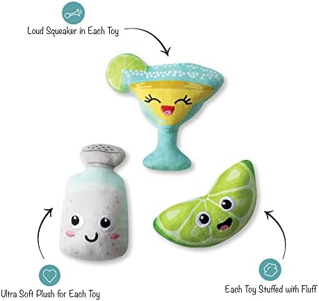 Fringe Studio Plush Dog Toy Set, ON Margarita TIME, 3 Piece Set for Dogs (289590), Multicolor, X-Small
