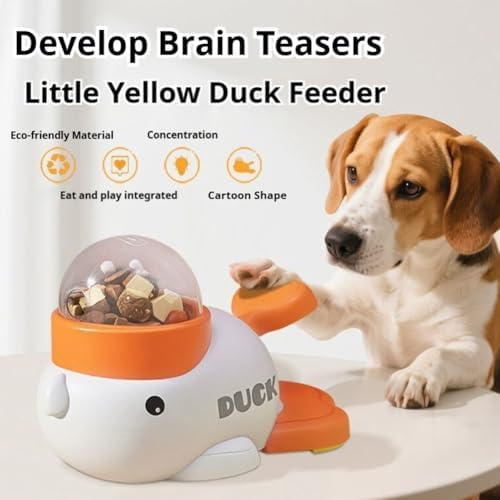 Duck Cat Treat Dispenser, Little Yellow Duck Cat Feeder Toy, Interactive Dog Treat Dispenser Toy, Pet Puzzle Slow Feeder for Healthier Eating, Mental Stimulation & IQ Training (White)