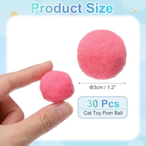 Cat Toy Pom Ball, Interactive Cat Ball Toys Fuzzy Pompoms (Plush, 1.2Inch, 30Pcs, Red) for Kittens Pet Enrichment Training Play Indoor