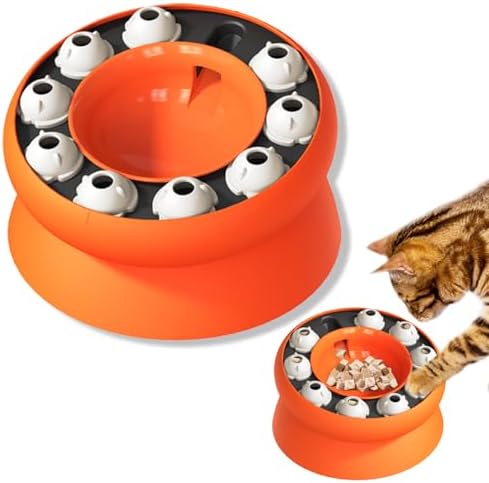 Interactive Cat Puzzle Feeder, Cat Puzzle Toy Treat Dispenser Kitten, Enrichment Toys for Indoor Cats, Slow Feeder Treat Puzzle Toys Cats Stimulation Toys(Orange)