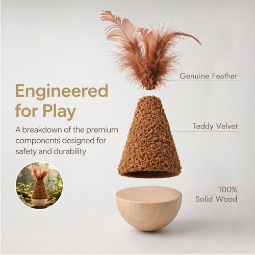 Wooden Wobble Cat Toy for Indoor Kitten, Interactive Tumbler Cat Toy for Small Medium Cats (Brown)
