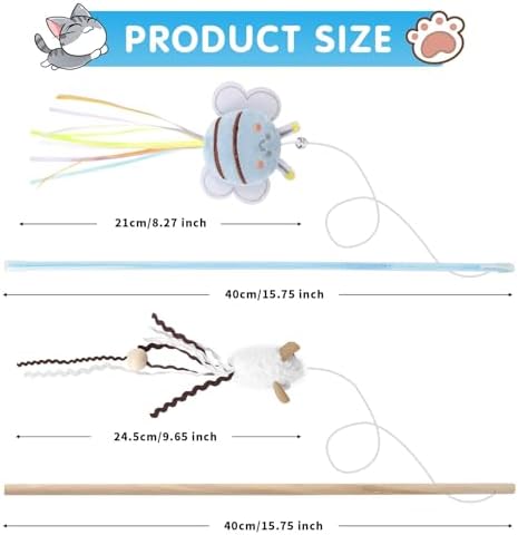 NOWFRESH Cat Wand Toy Set, 2 PCS Interactive Cat Teaser Wands with Cute Paper Balls & Paper Circles Designs, Equipped with Bells and Streamers to Captivate Your Cat’s Attention