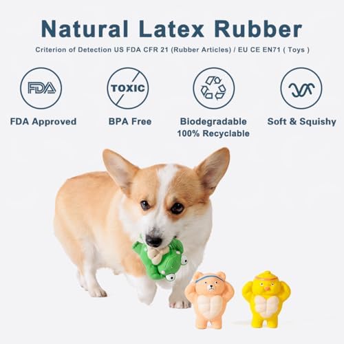 3 Pack Squeaky Dog Toys for Medium Dogs, Soft Latex Chicken Squeaky Dog Ball, Cute Funny Squeak Different Animals Frog Bear Chicken Pet Toys