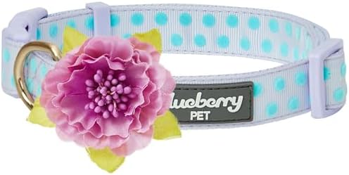 Blueberry Pet Adjustable Flocking Dog Collar with Artificial Silk Flower - Polka Dot in Pastel Purple, Large, Neck 18"-26"