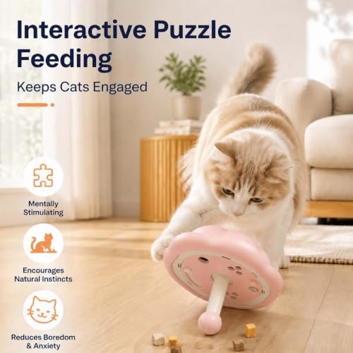 Cat Puzzle Feeder Toy, Adjustable Treat Dispenser, Pink