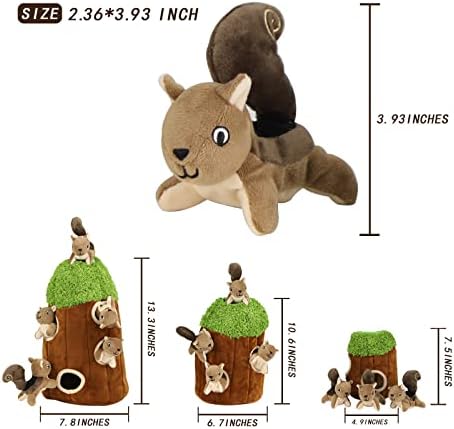 Interactive Squeaky Dog Toys Squirrel Dog Toy, Stuffing Woodland Friends Burrow, Squeaky Plush Dog Toys for Small Medium Large Dogs Small Size (Large)