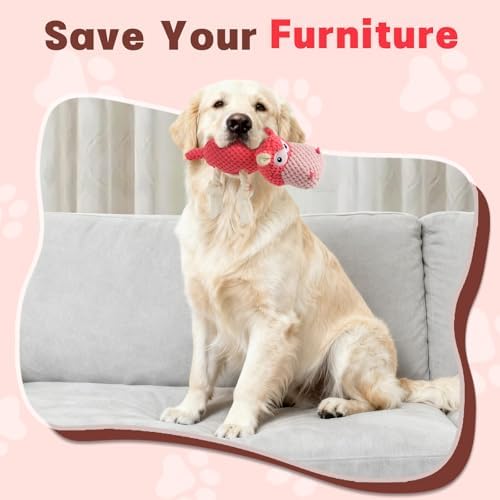 TOOPTATE Hippo Squeaky Dog Toy, Pink, Medium
