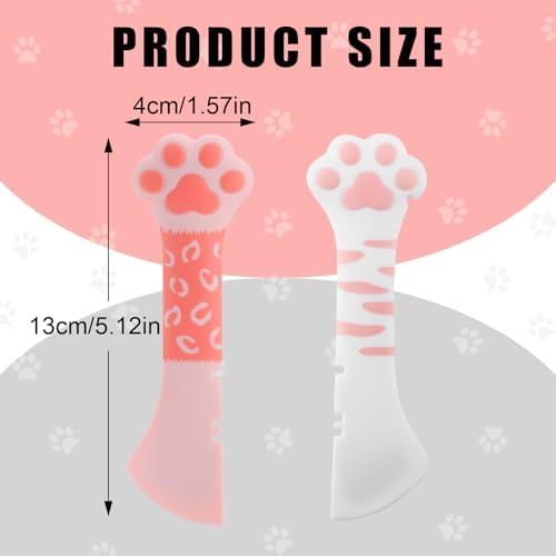 lasuroa 2pcs Cat Dog Food Spoon, Silicone Paw Spoon for Wet Food Versatile Pet Spatula Cute Shape Mixing Spoons Can Opener Mini Treat Dispenser for Cat Dog Supplies (Pink & White)