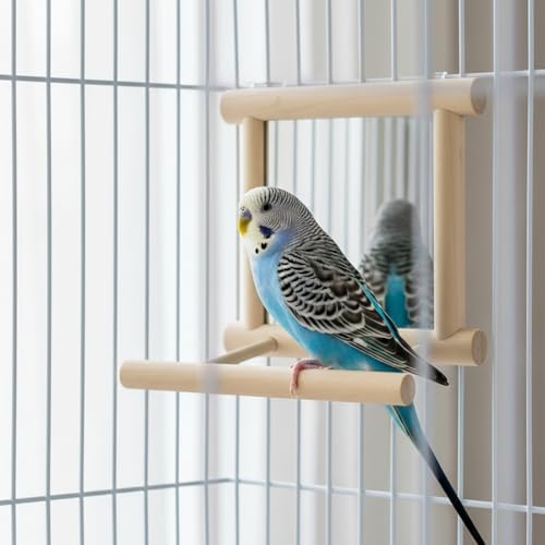 Hypeety Bird Mirror with Perch Parrot Swing Hanging Toy for Small Birds