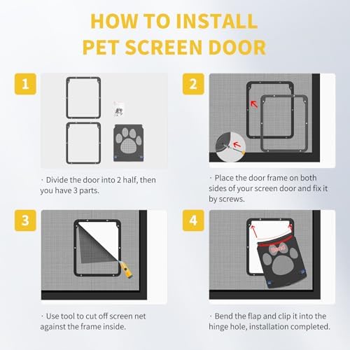 Namsan Cat Door for Screen Door, Passage 8 x 10.2 inches, Small Dog Door for Sliding Door, Pet Screen Window, Magnetic Flap Auto Closing, Screen Door with Doggie Door Built in, Lockable, Black