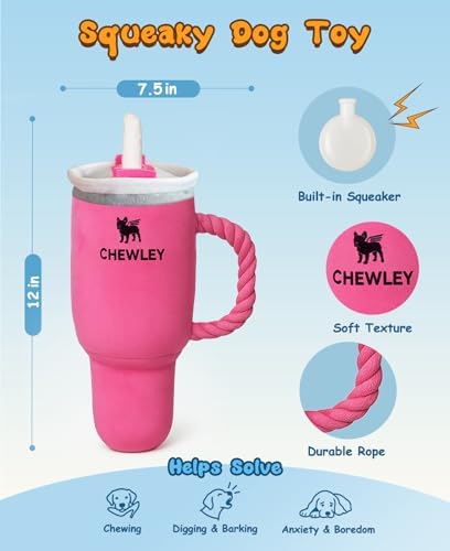 Swooflia Funny Plush Rope Dog Toy Squeaky - Cup Interactive Stuffed Dog Toy for Puppies Medium Small Breed Dogs to Keep Them Busy, Cute Birthday Squeaky Plush Gift