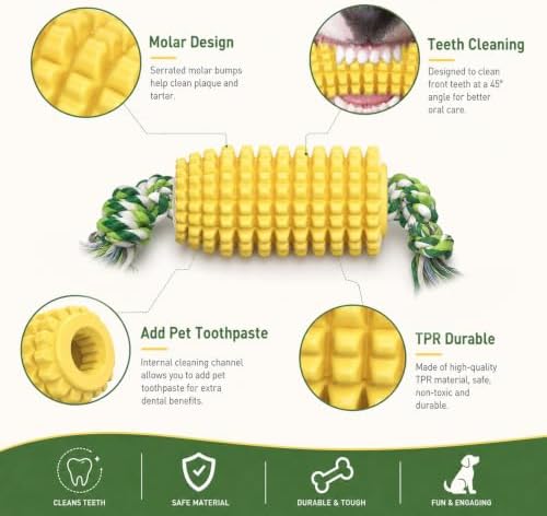 Corn Shaped Dog Chew Toys with Rope, Dental Cleaning Interactive Toys for Puppy Teeth Care, Chews for Aggressive Chewers Small Medium Large Breed Dogs