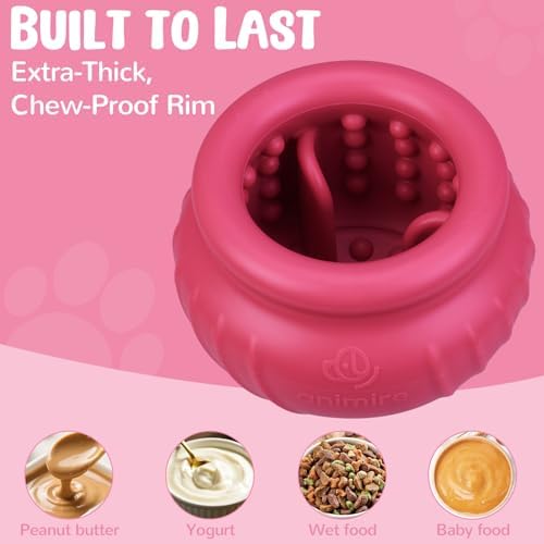 Wobbly Dog Enrichment Lick Toy, Stuffable Frozen Lick Bowl to Keep Dogs Busy, Long-Lasting Interactive Treat Dispensing Dog Toy, Silicone Fetch Catch Chew Toy(Rose,S)