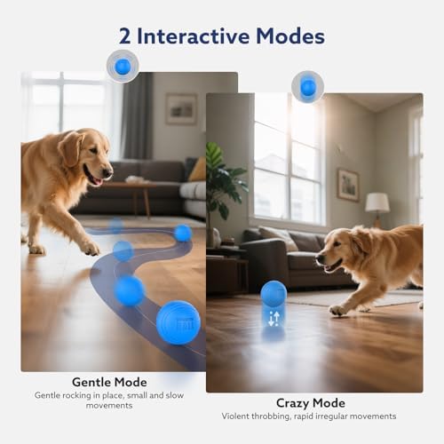 AIPERRO Interactive Dog Toys Ball, Smart Action Activated Rechargeable Pet Toy, TPU Material, IPX7 Waterproof Rating, Automatic Rotating/Bouncing/Moving, Suitable for Small/Medium Dogs-Blue