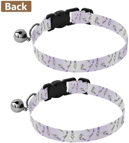 Lavender Flowers Green Leaf Kitten Collars 2 Pack Collar for Kitten Adjustable Length 10.6" to 17.1"