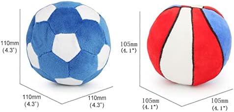 Interactive Dog Balls, 2 Pack Plush Squeaky Dog Toys Balls for Dogs, Football Basketball Dog Toy Ball Indoor Outdoor Sports Stuffed Puppy Toy for Small Medium Dog(Football+Basketball)