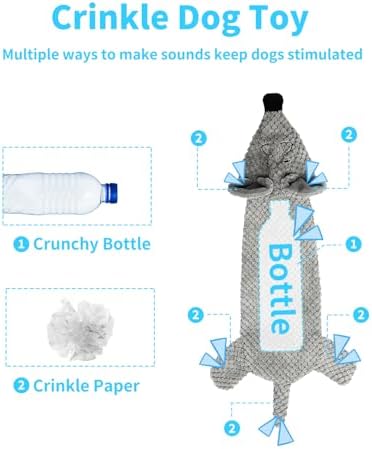 Dog Toys, Squeaky Plush No Stuffing Crinkle Dog Toy for Small Medium Large Dogs, [3 Pack] Interactive Puppy Teething Water Bottle Dog Chew Toy