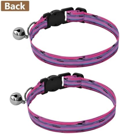 2 Pack Cat Collar Stripes Collars with Bell, Adjustable 10.6 to 17.1 Inches
