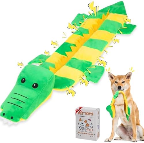 Mihachi Dog Squeaky Toys 16 Squeakers for Aggressive Chewers, Tough Interactive Tug of War Dog Toy-Squeaky Chew Toy for Small,Medium,Large Breed No Stuffing Crocodile Toy, Fun Long Toys 22.8 Inches