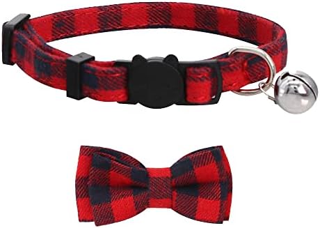 SLSON 4 Pack Cat Collars Breakaway with Bell Cat Collars with Cute Bowtie for Pet Kitten Cats and Small Dogs Pets Adjustable from 8-11In (Plaid)