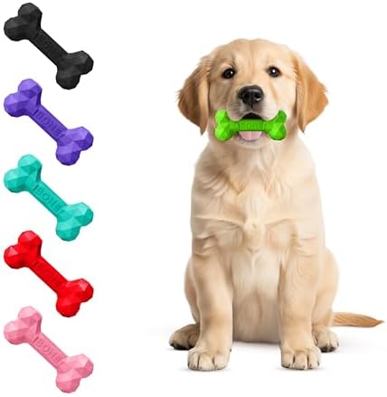 Natural Rubber Dog Toys for Small Dogs & Puppies - Durable Dental Dog Bone Toy for Indoor & Outdoor Play - Interactive Tough Teething Toy for Boredom Relief - For 25 lbs Small Dogs (Green)