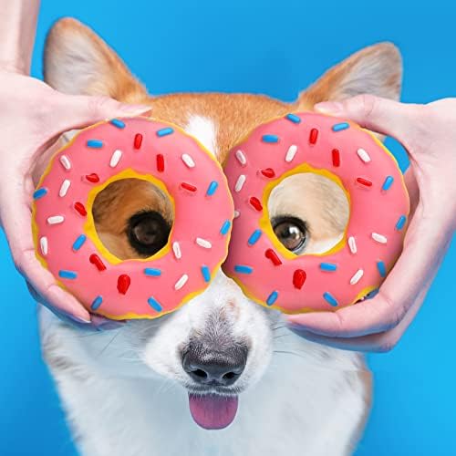 Leitee 3 Pcs Rubber Doughnut Dog Toy with Squeakers 5.3 Inch,Doughnut