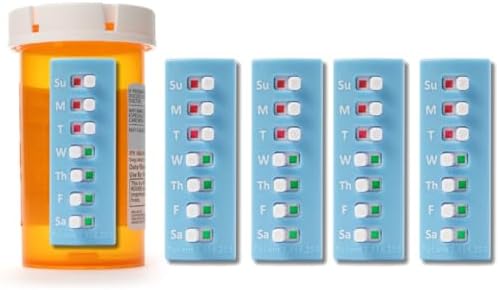 TAKE-N-SLIDE Peel and Stick Reusable for 12 + Refills, Pill/Medication/Vitamin/Pet Med Tracker & Reminder, Attach to Your Bottle, Organizer-Free, Curved‑Back (Blue, 5-Pack)